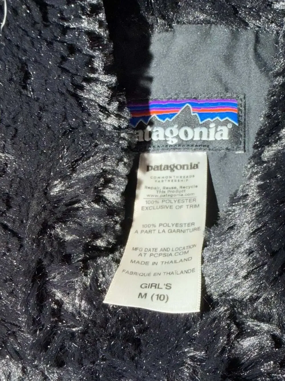 Patagonia‎ Girl's Black Pelage Faux Fur Fleece Button Up Jacket Size M 10